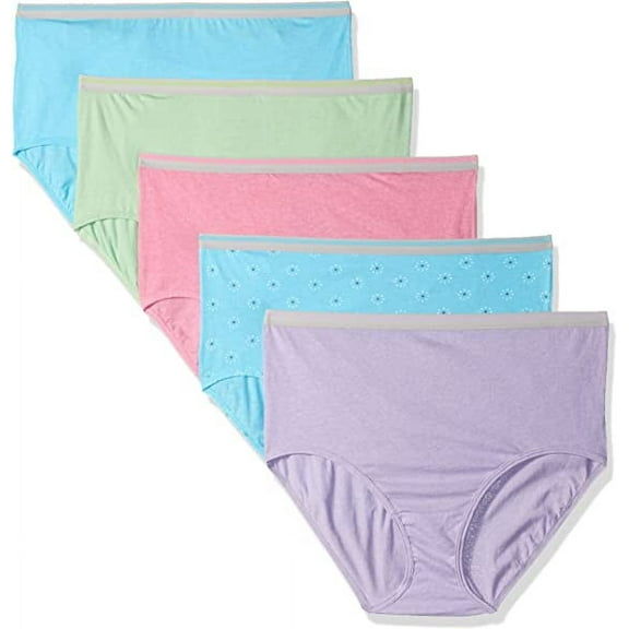 Fruit of the Loom Women's Plus Size Fit for Me 5 Pack Brief Panties, Assorted, 9