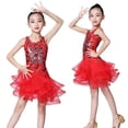 thumbnail image 2 of WEIGFI Toddler Kid Girls Dress Summer Sparkly Floral Latin Dance Tulle Tutu Practice Performance Casual Wear Crew Neck Sleeveless Cute Beach Sundress,Red,6-7 Years, 2 of 3