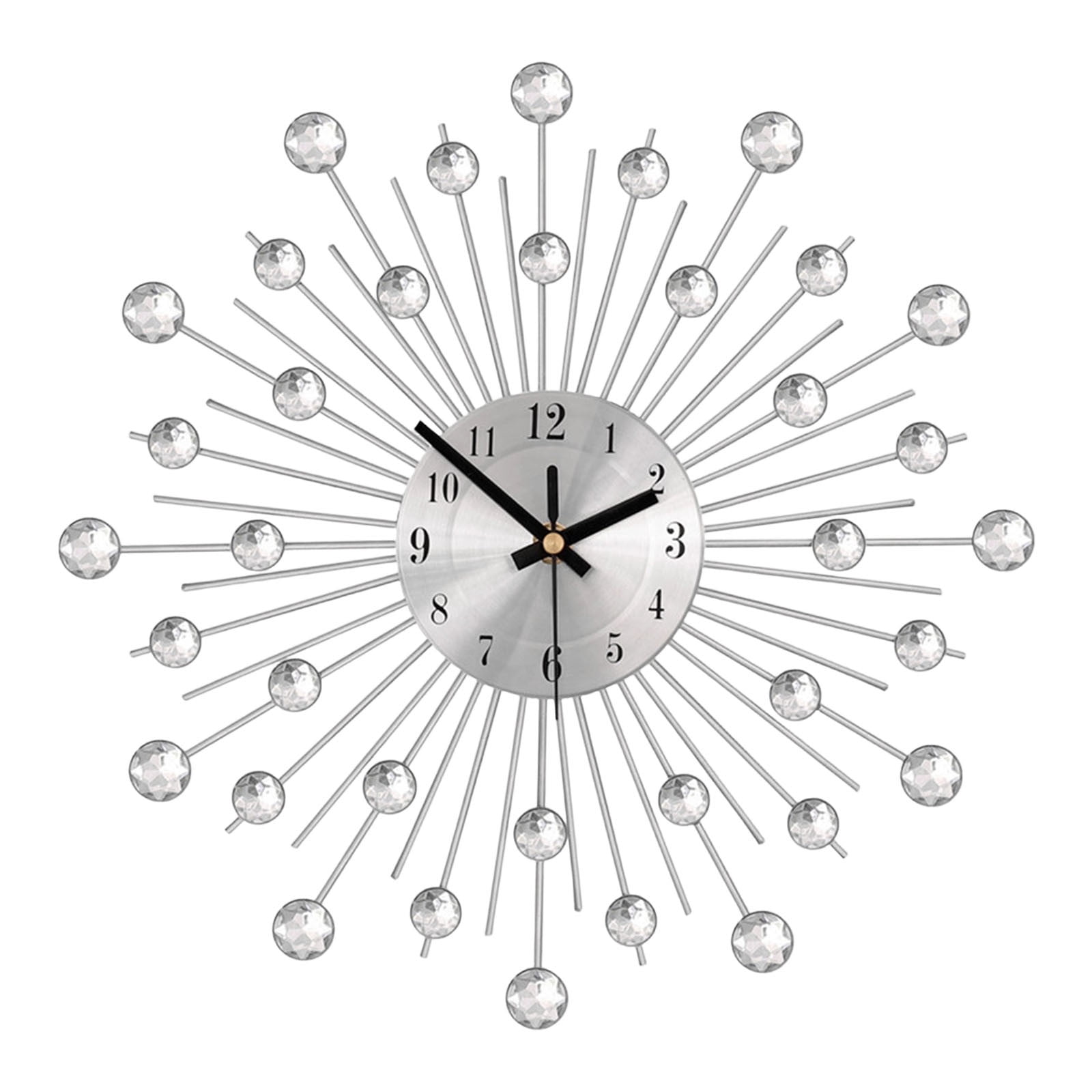NWOKYZGH Large Wall Clock for Living Room Decor, Non-Ticking Quiet Modern Metal Starburst Bling Silver Crystal Wall Clocks Decor for Bedrooms Kitchen Decorative