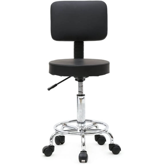Round Bar Stool with Back Adjustable Height Rotation Salon Stool, Modern Barstool 360° Swivel PU Leather Armless Bar Chair for Kitchen Dining Living Bistro Spa, Black
