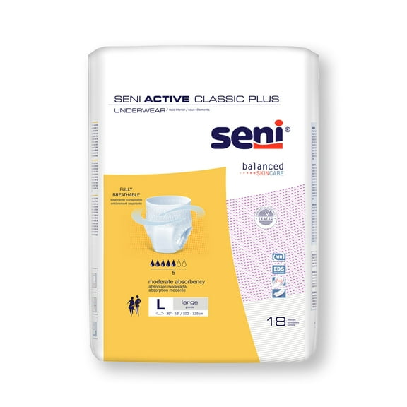 Seni Active Classic Plus Disposable Underwear Pull On with Tear Away Seams Large, S-LA18-AC2, Moderate, 36 Ct