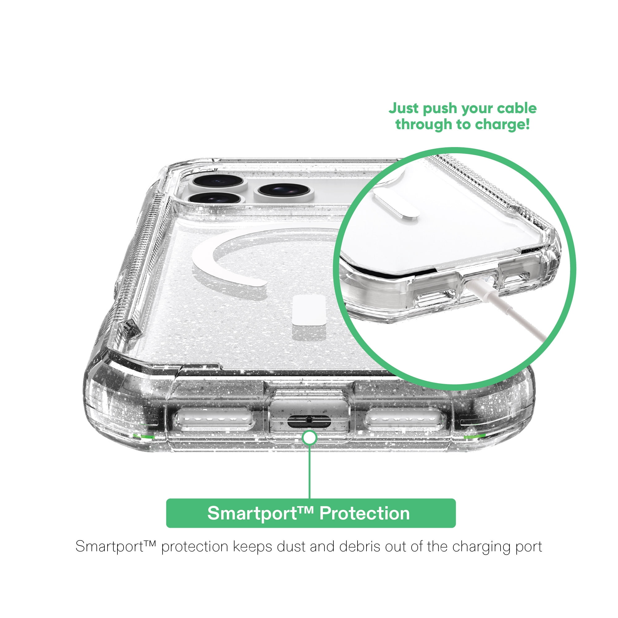 onn Rugged Phone Case for iPhone 18 Pro Max / 17 Pro Max, MagSafe Compatible - Clear with Silver Glitter