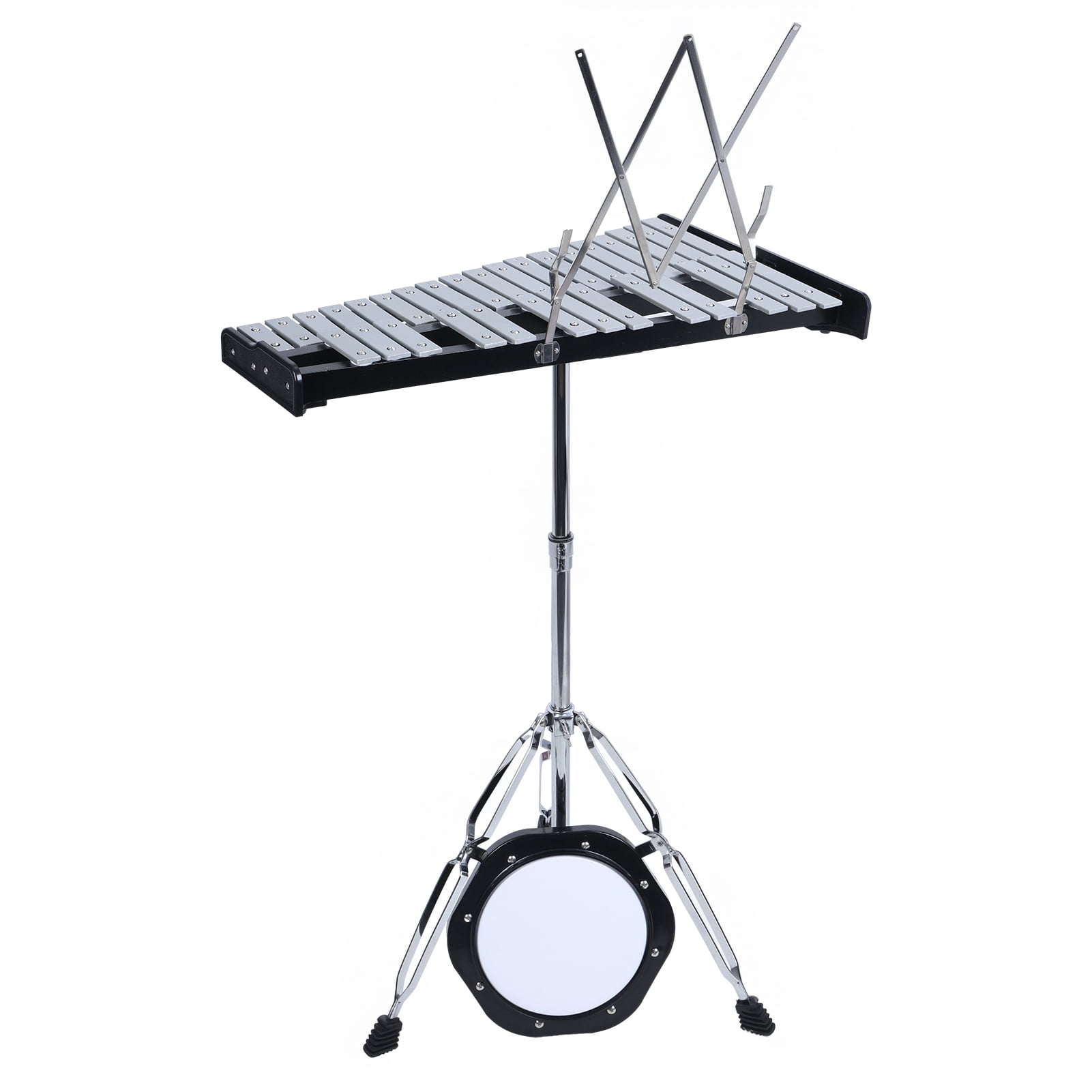 Wliqien 32 Notes Glockenspiel Kit, Aluminum Plate Xylophone Bell Percussion Instruments with Adjustable Height Stand, Practice Pad Mallets & Wooden Drumsticks, Portable Carrying Bag