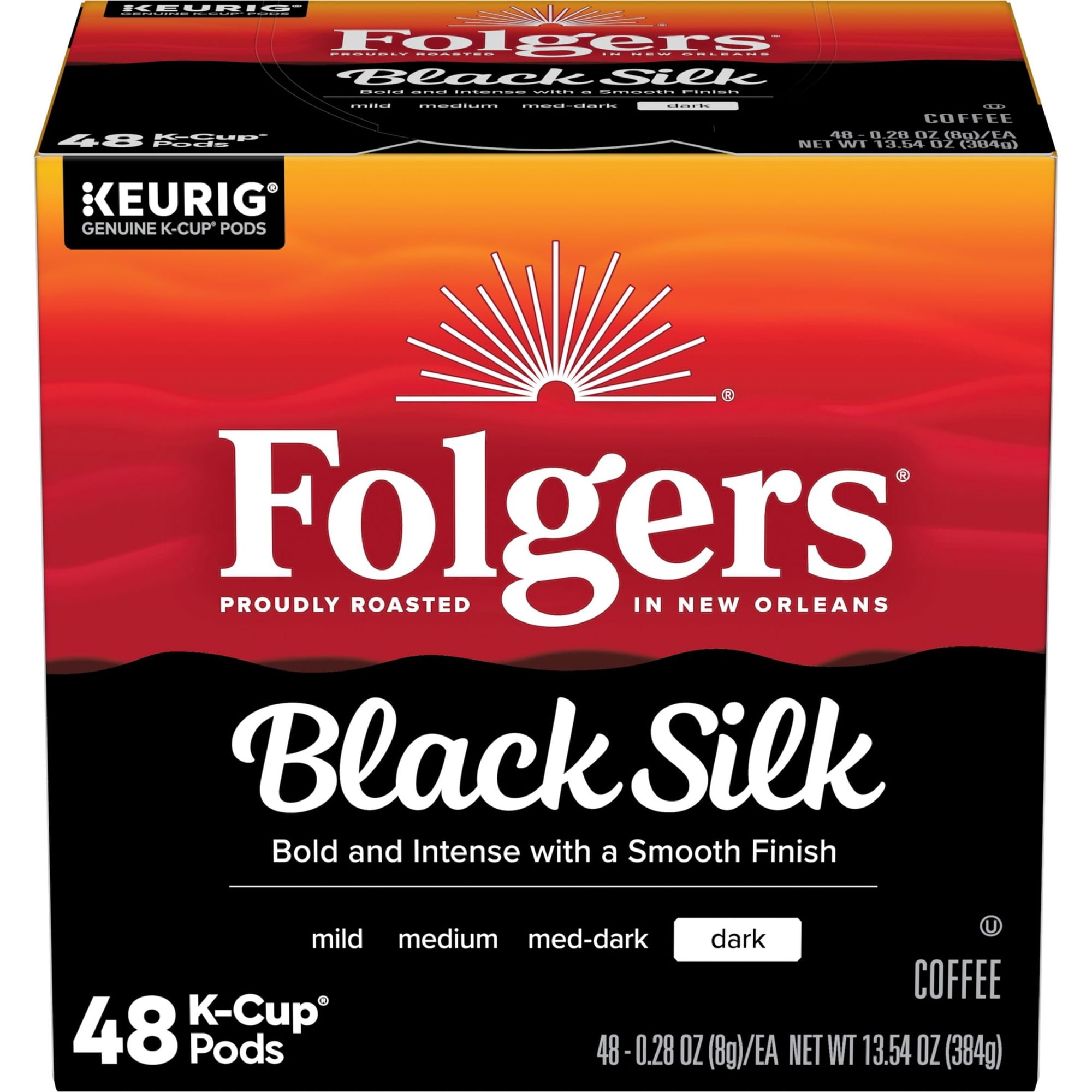 Folgers Black Silk, Dark Roast Coffee, Keurig K Cup Pods, 48 Count Box