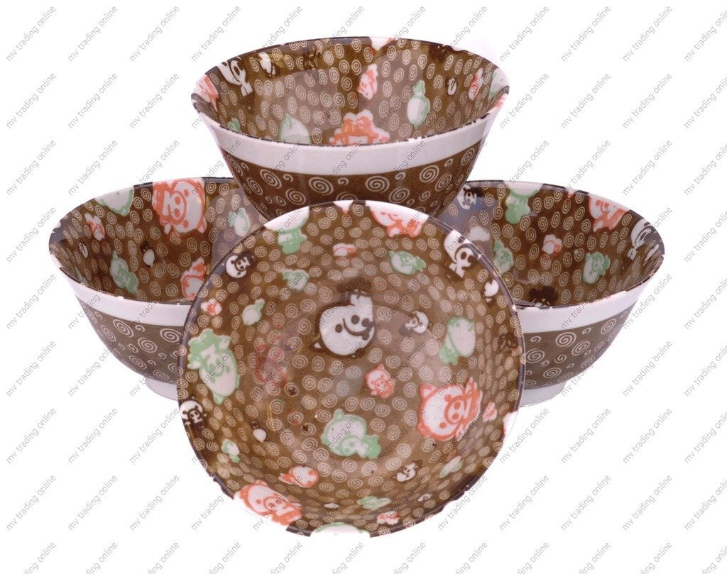 M.V. Trading MVSZ12/BR Brown with Pig Design Soup Bowl, 5¼-Inch, Set of 4