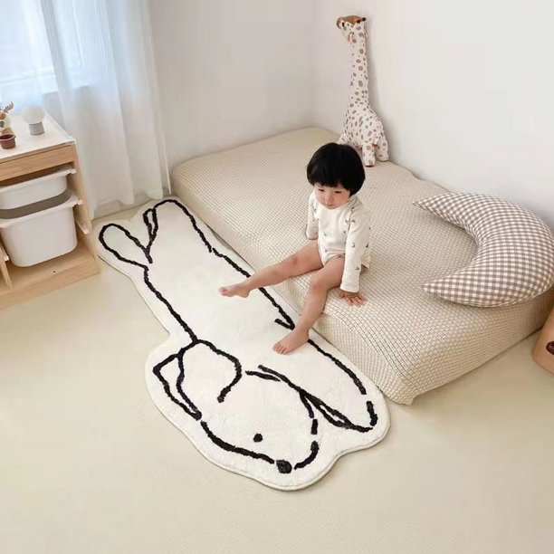 Alfombra de imitación de cachemira con dibujos animados para ventana salediza, antideslizante, nórdica, para dormitorio, habitación de niños, alfombra gruesa para mesita de noche, para el hogar
