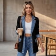 thumbnail image 3 of Hsovts Women Knit Denim Spliced Fashion Jacket Long Sleeve Button Down Color Block Coat Loose Silhouette Fall Winter Layering Outfits Black 2xL, 3 of 6