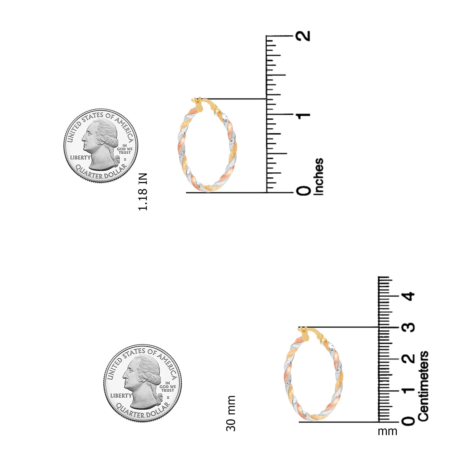 LeCalla 925 Sterling Silver Hoop Earrings Three-Tone Click-Top Light-Weight Italian Design 14K Gold-Plated Medium Earrings for Women 30MM