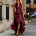 thumbnail image 5 of Women's Party Dress Slit Dress V-Neck Sleeveless Solid Color Irregular Hem Midi Length Sexy Evening Gown for Banquet Dinner Date Night,Wine,L, 5 of 8