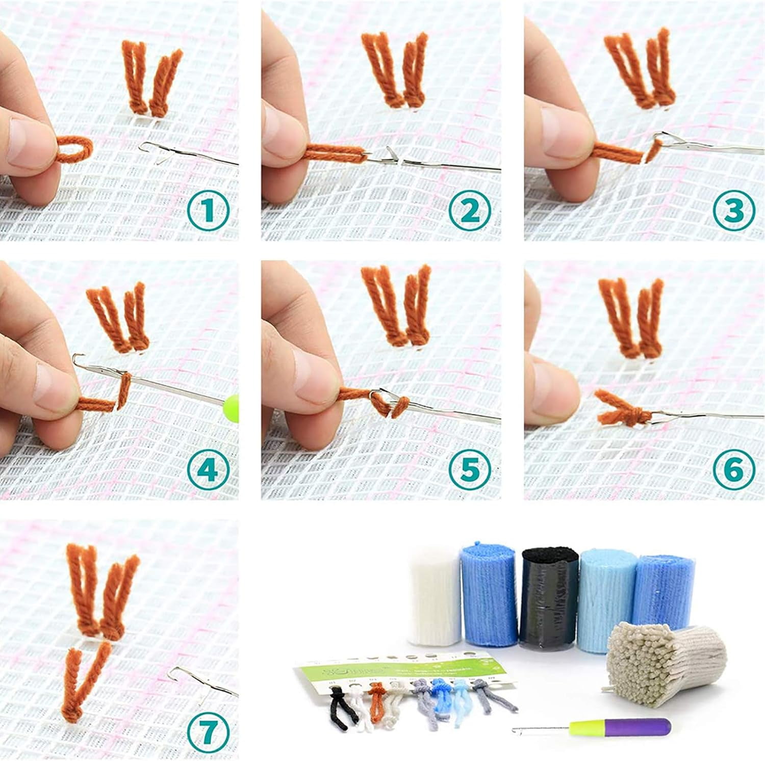 DIY Latch Hook Kits for Adults Beginners, Latge Rug Crochet Yarn Kits Unfinished Crocheting Rug Yarn Cushion Home Decor, 50×38cm/20*15in Bear