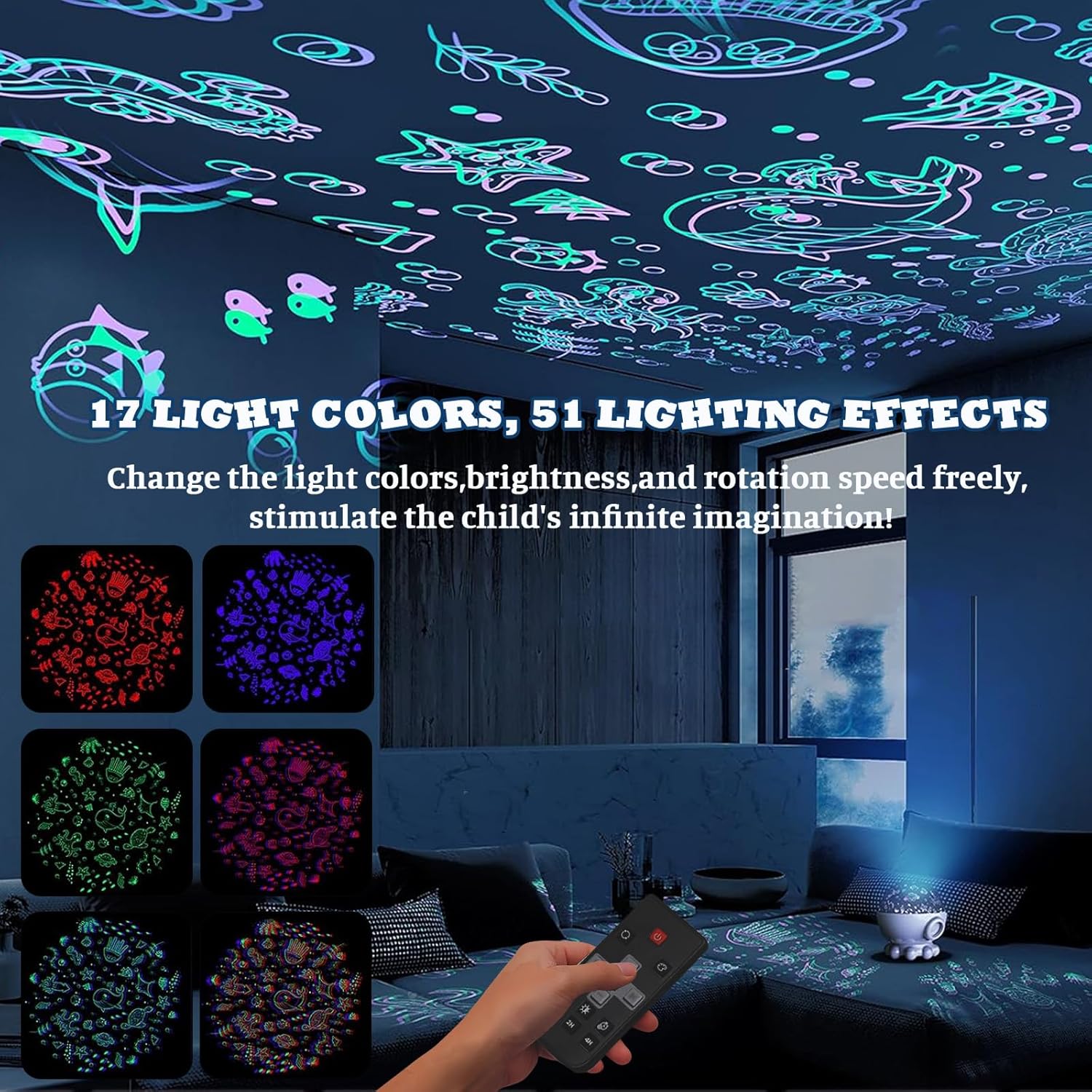 Octopus Galaxy Projector,17 Light Modes Ocean Star Projector with 360° Rotation, 3 Projection Films and 9 Lullaby Songs,Night Lamp with Remote and Timer, Gifts for Family and Friends(Blue)