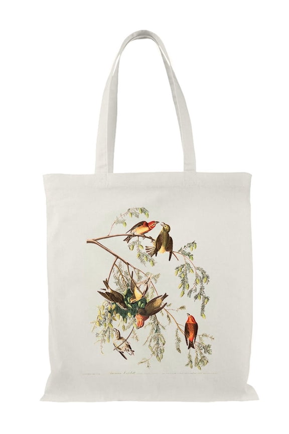 Red Crossbills Tote Bag - John James Audubon Designs, One Size Cotton Canvas Tote Bag