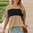 thumbnail image 3 of Womens Summer Short Sleeve Tops Oversized Trendy Round Crew Neck Casual Color Block Shirts Blouses Tunic, 3 of 5