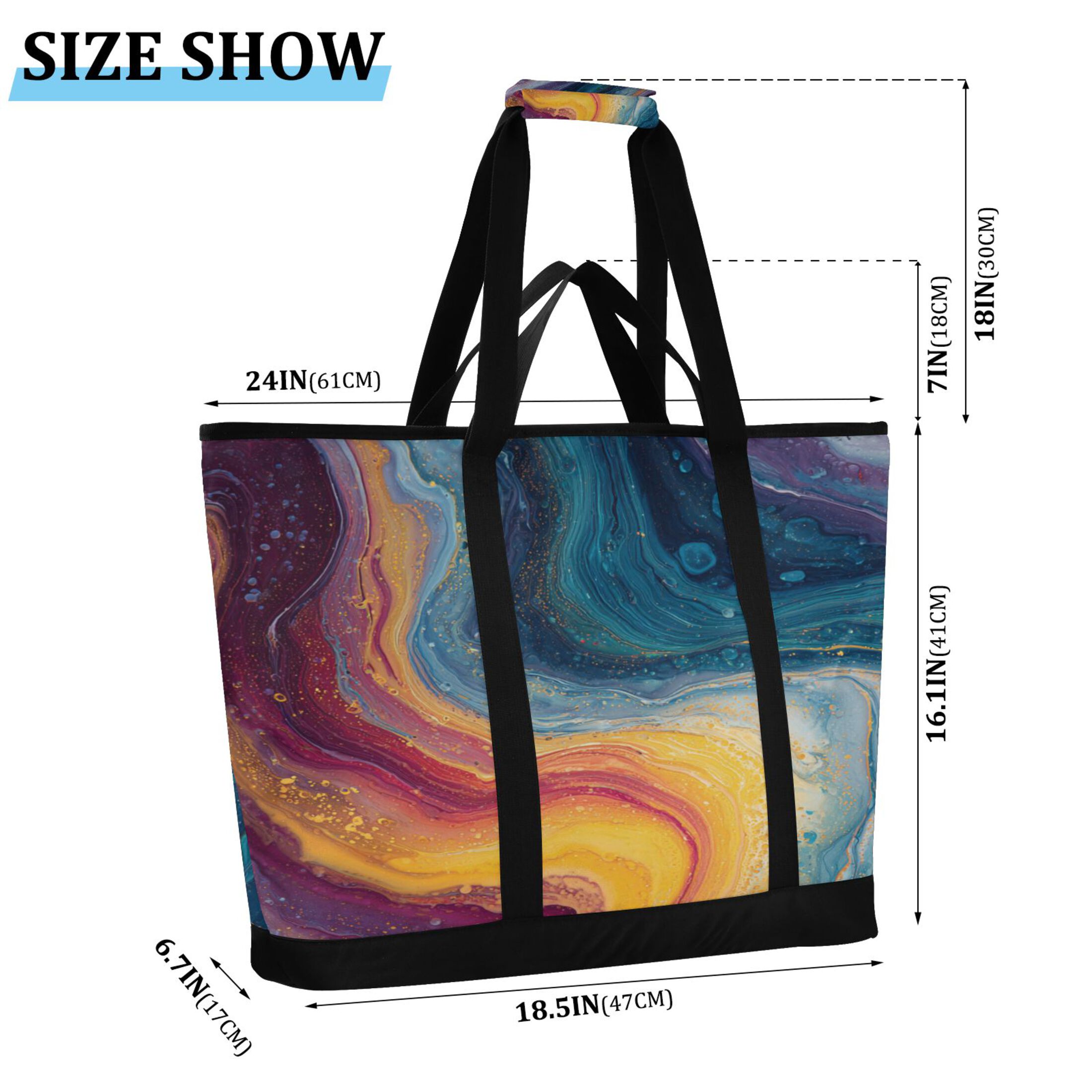 Extra-Large Wide Opening Design Capacity Hand-Held Ice Pack Thickened Insulation Layer For Long-Lasting Cold Retention For Outdoor Shopping Picnics And Camping Rainbow-colored Sinuous Marble