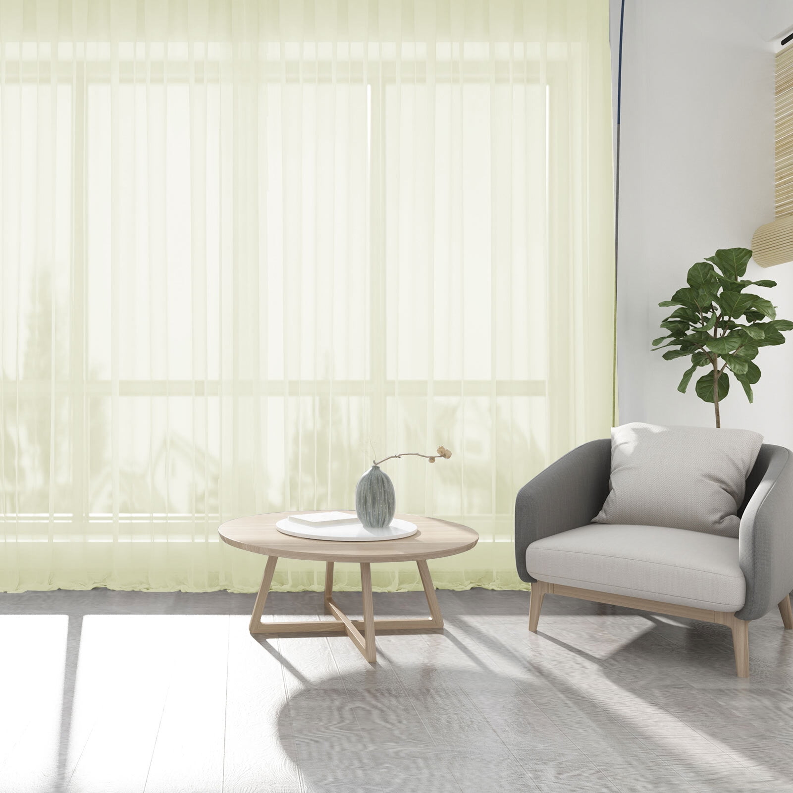 Window Sheer Curtains White Curtains Clear Curtains Basic Rod Pocket Panel for Kitchen Bedroom Children Living Room Yard(55" X 84", Beige)