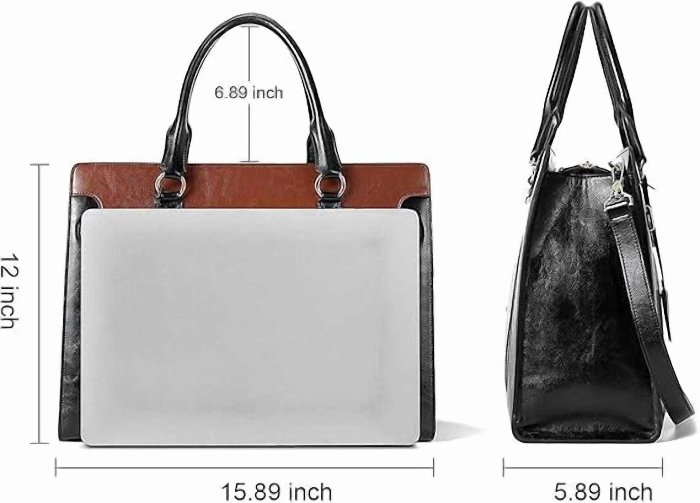 RKXQT Briefcase for Women 15.6 inch Leather Laptop Bag Vintage Slim Lawyer Business Bag Stylish Work Purse