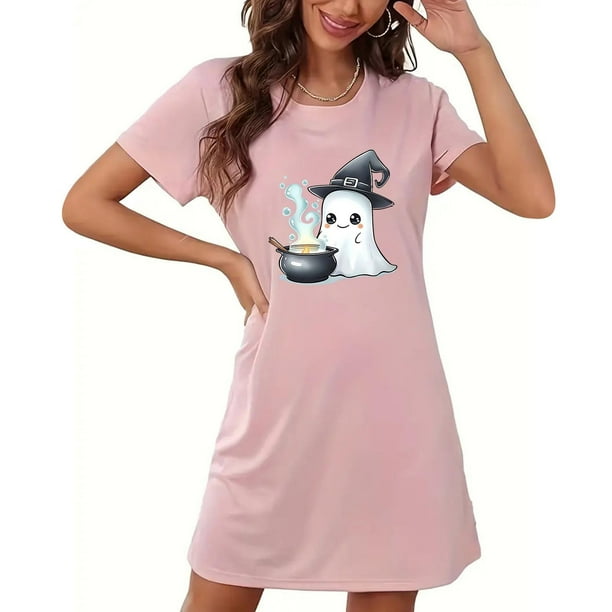 Camisón corto de talla grande para mujer, camisón de manga corta con estampado en el pecho, camisón corto
