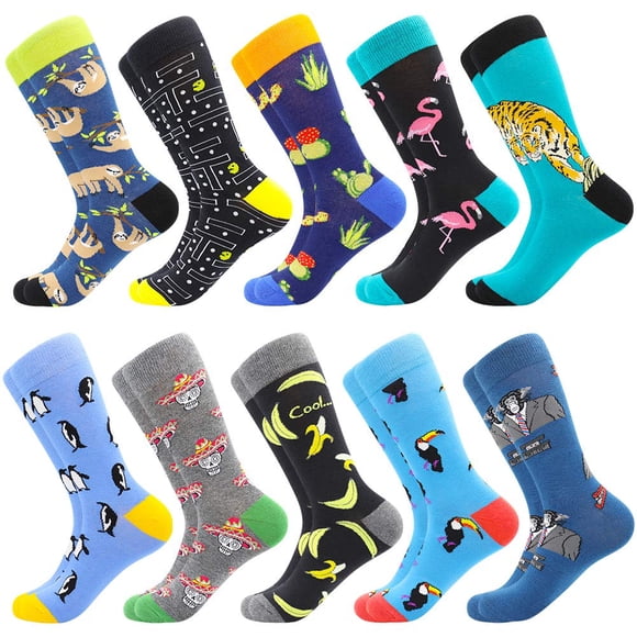 Calcetines redondos de algodón BISOUSOX para hombre, divertidos y coloridos, de 9 a 12