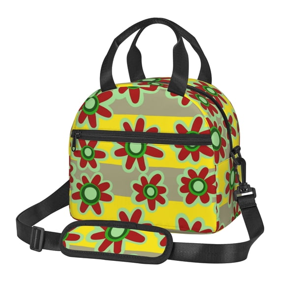 DouZhe Lunch Bags for Women and Men, Cartoon Yellow Daisy Flowers Prints Reusable Portable Insulated Cooler Waterproof Lunch Tote Bag for Travel Work School Picnic