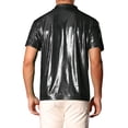 thumbnail image 3 of INSPIRE CHIC Metallic Polo Shirt for Men's Short Sleeves Shiny Disco Nightclub Party Collared T-Shirt XL Black, 3 of 6