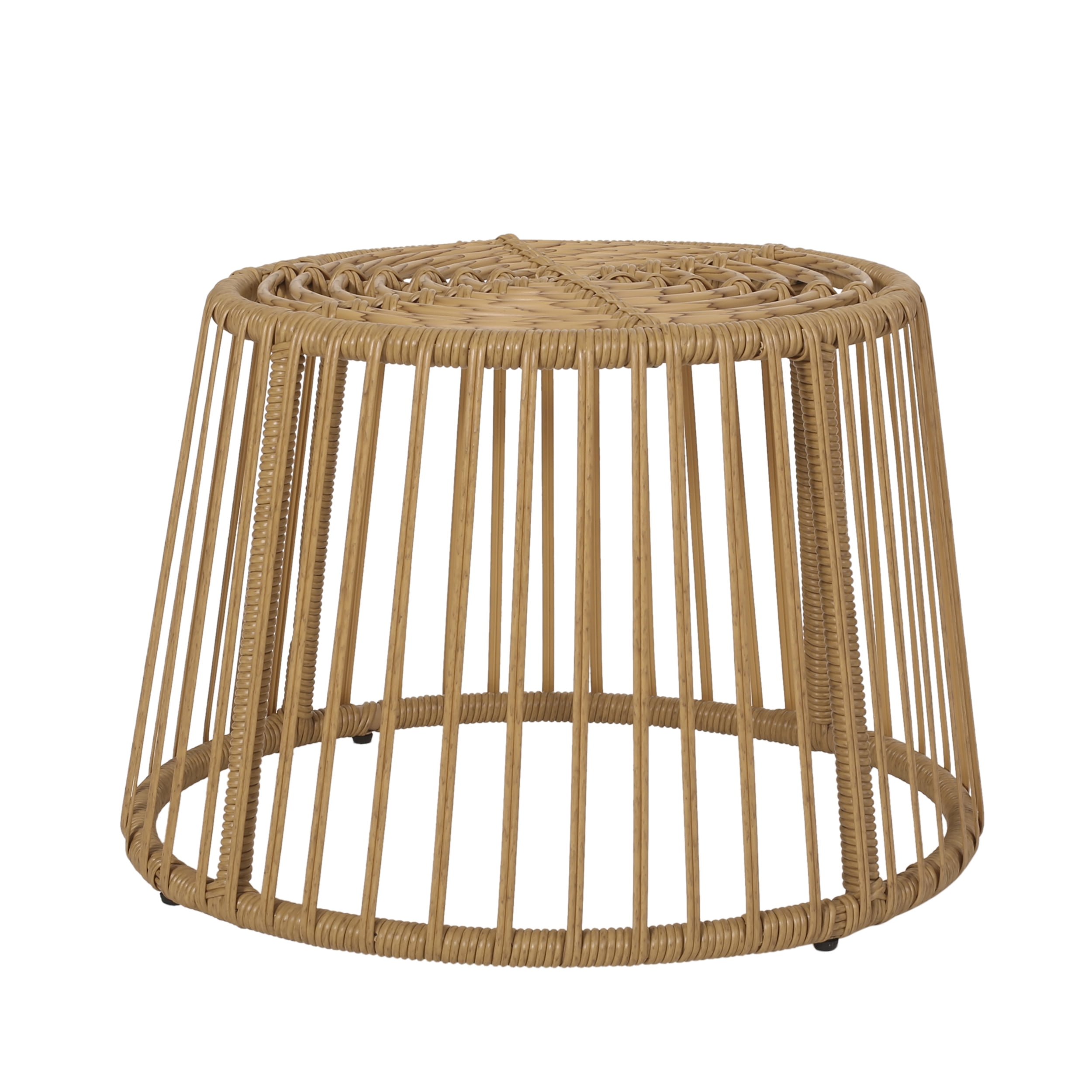 Outdoor Leisure Chair and Side Table Combination Set, Wicker Integrated Furniture for Patio Garden, Light Brown and Beige