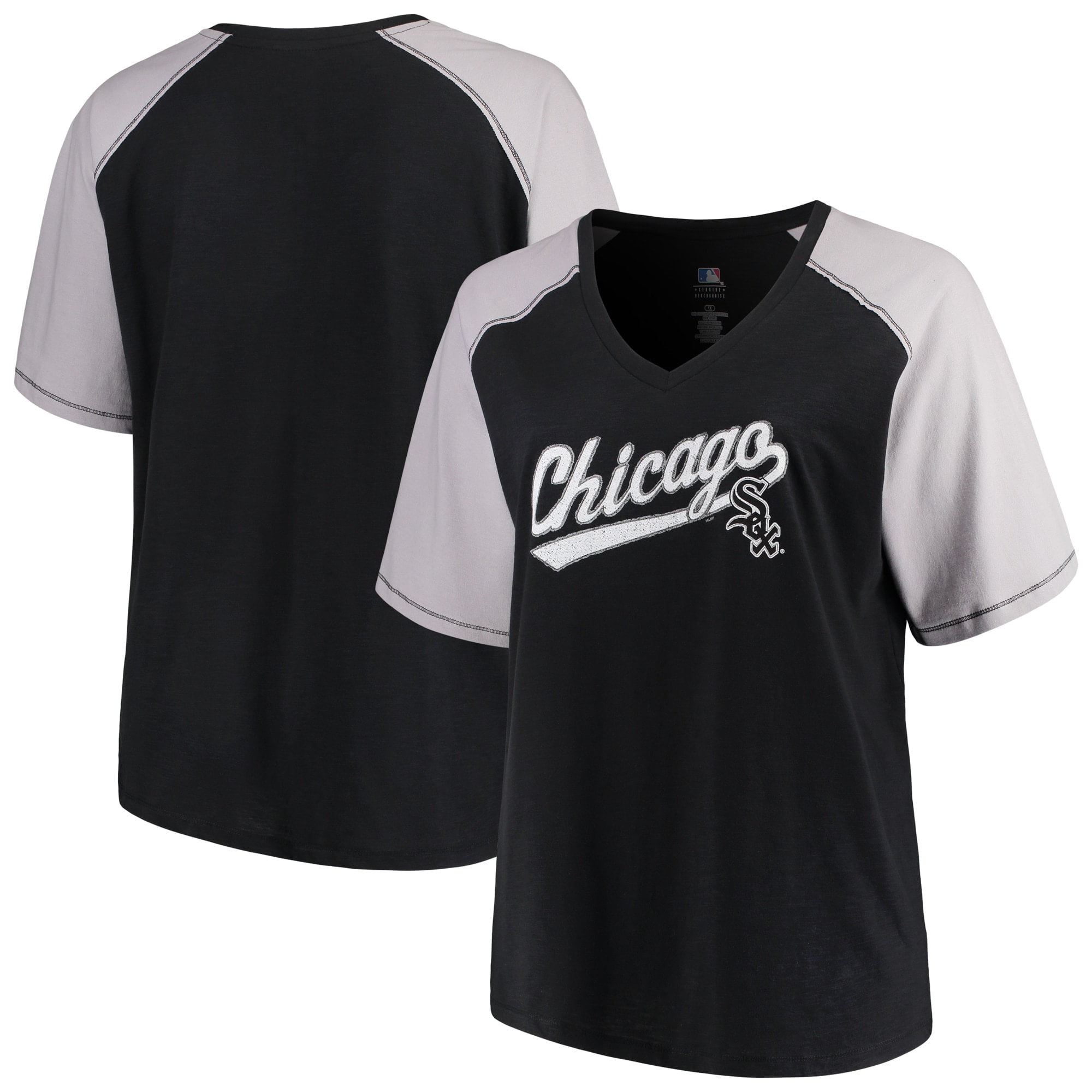 Men's Majestic Black/Gray Chicago White Sox City Rep Closer Raglan V-Neck T-Shirt Size: Large