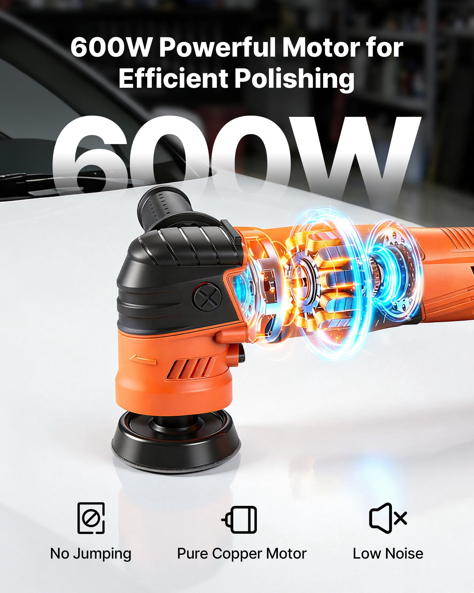VEVOR Car Buffer Polisher, 1.2"/2"/3" Rotary Polisher Buffer, 600W 6 Variable Speeds 1000-4500RPM Car Polisher Waxer Kit for Cars Detailing, Waxing, Polishing, Scratch Removal