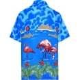 thumbnail image 2 of HAPPY BAY Men's Hawaiian Shirts Short Sleeve Button Down Shirt Mens Vacation Shirts Summer Beach Casual Tropical Shirts for Men Funny L Flamingo, Blue, 2 of 6