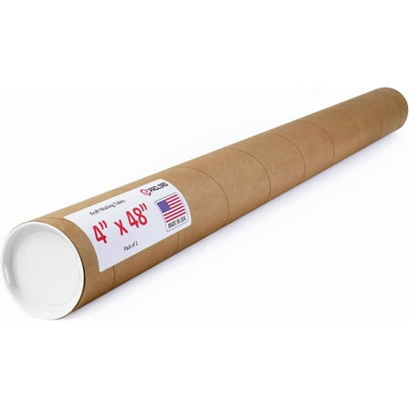Paclord 4" x 48" Reinforced Kraft Paper Mailing Tube, Pack of 1 Tube with 2 Caps – USPS Approved Poster Tube – Made in USA Cardboard Tube for Shipping and Storing Posters, Prints, Artwork, or D