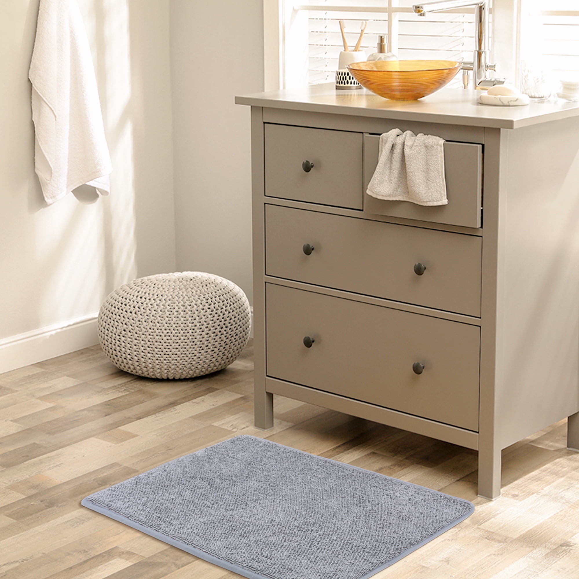 Unique Bargains Bathroom Rug Soft Non Slip Memory Foam Mat Grey 16" x 24"