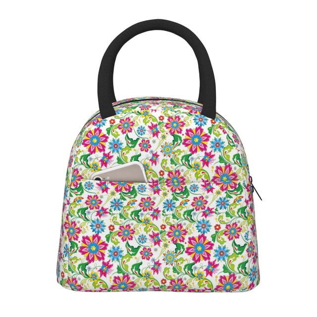 Fotbe Vector Mexican Otomi Style Bright Bolsa de Almuerzo con Estampado, Lonchera Aislada, Contenedor de Comida Reutilizable Tipo Cooler a Prueba de Fugas