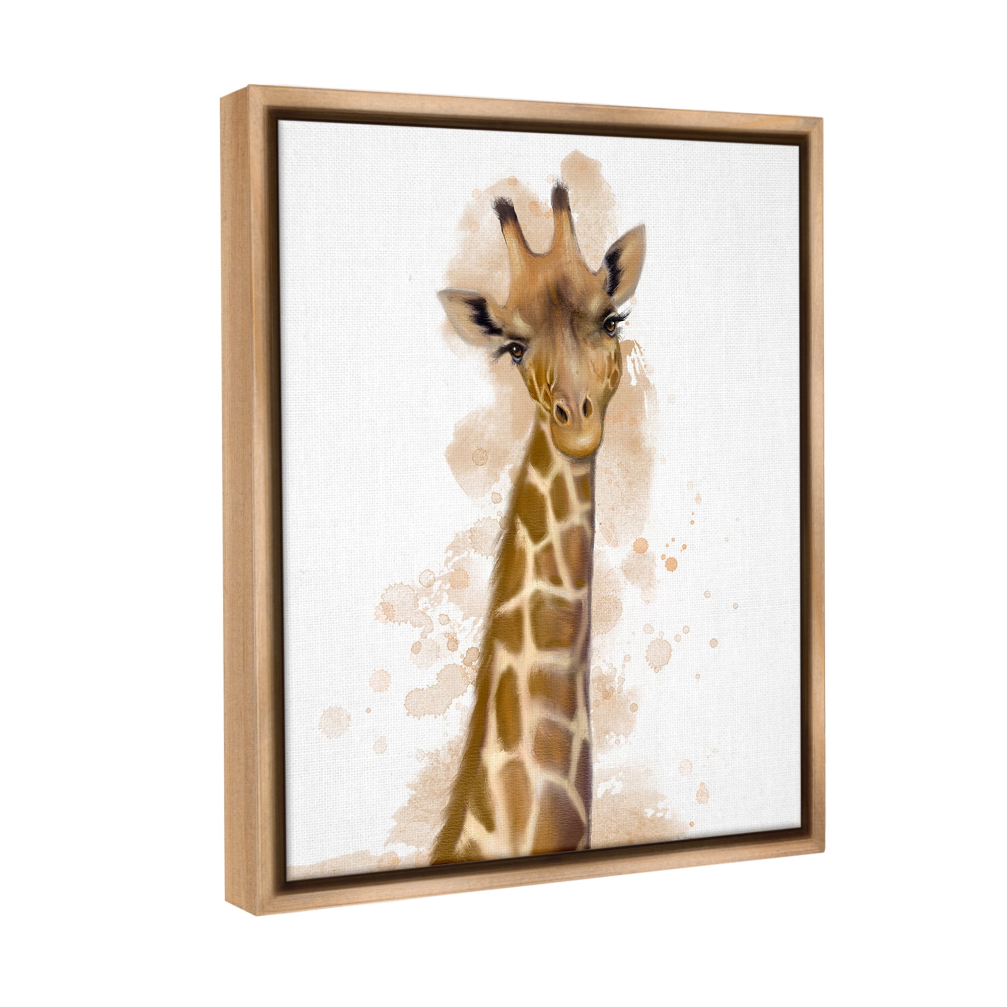 Stupell Industries Giraffe & Modern Splash Animals & Insects Painting Brown Floater Framed Canvas Art Print Wall Art, 17 x 21