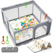 JoyStone 47 x 47 in Baby Playpen with Mat, Soft Mesh Play Yard for Babies & Toddlers with Non-Slip Base and Carry Bag