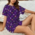 thumbnail image 4 of Sikiie Purple Mardi Gras Womens Pajama Sets Short Sleeve Top With Pants Sleepwear 2 Piece Lounge SetLarge, 4 of 6