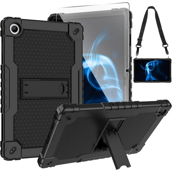 Feign for Onn 10.4 Tablet Pro 2023 Model: 100110603 Case Built in Kickstand Heavy Duty Hybrid Case Hard Back Case Come with Tempered Glass/Shoulder Strap for Onn 10.4 Tablet Pro (Black Black/1 Pcs)