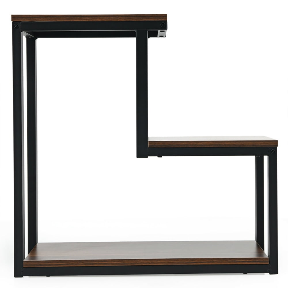 Finihen Side Table, 3-Tier Ladder-Shaped Chair Side Table with Storage Shelf, Sofa Side Table, Bed Side Table, for Living Room, Bedroom, Brown Finihen Side Table, 3-Tier Ladder-Shaped Chair Side Table with Storage Shelf, Sofa Side Table, Bed Side Table, for Living Room, Bedroom, Brown