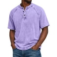 thumbnail image 2 of Mens Distressed Henley Shirts Retro Short Sleeve Cotton Tee Shirts Casual Button Down Washed T-Shirts Light Purple 3XL, 2 of 7