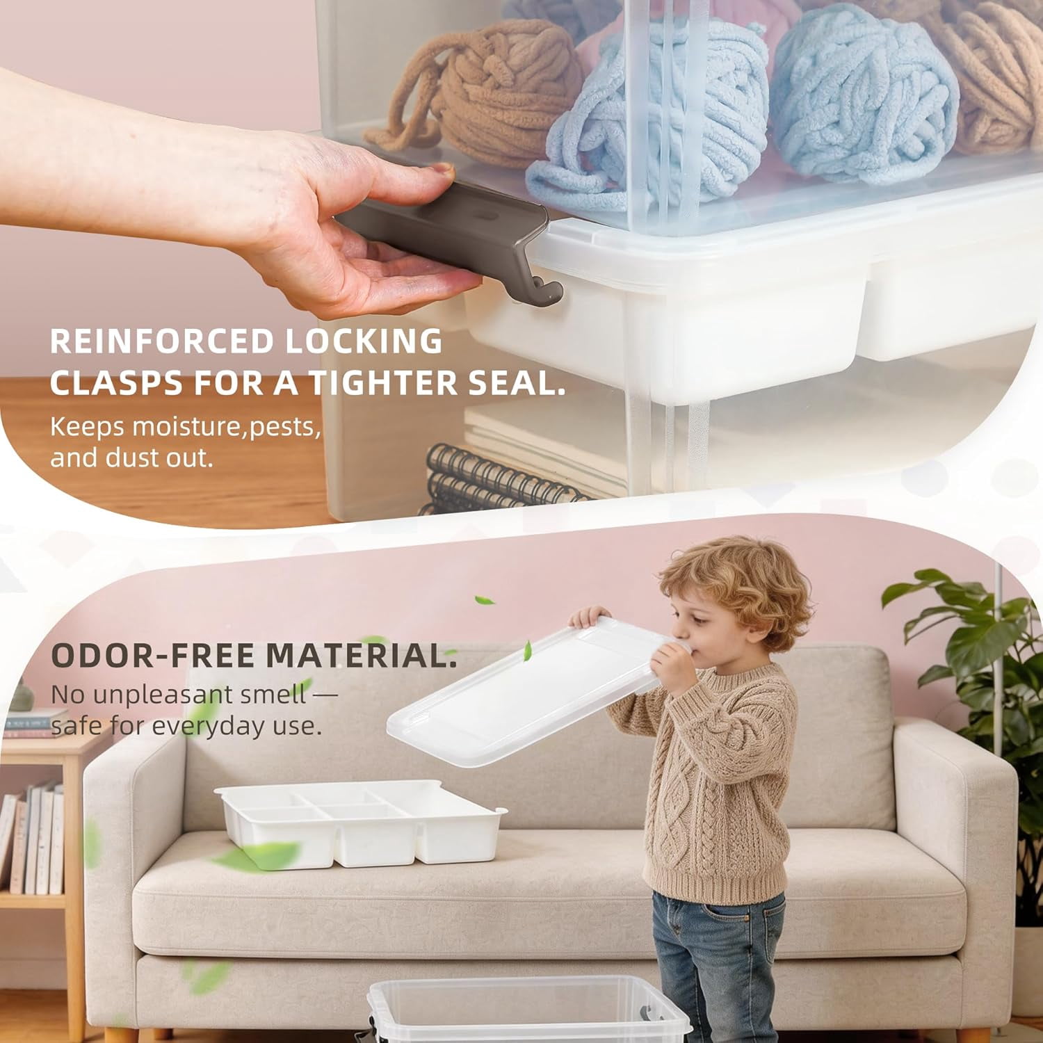 17 QT Clear Stackable Craft Storage with 1 Removable Fixed-Compartment Tray, Craft Organizers and Storage for Painting, Coloring Book & Playdoh Supplies, 2 Packs
