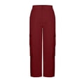 thumbnail image 7 of LYEAA Red Cargo Pants for Women Baggy SweatPants Plus Size with Pockets High Waist Solid Color Athletic Bottoms Trousers, 7 of 7