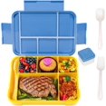 thumbnail image 1 of Lonchera para niños con compartimentos, lonchera de 1330 ml para niños, caja de refrigerio a prueba de fugas con 6 compartimentos, cubiertos aptos para microondas (azul/amarillo), 1 of 5