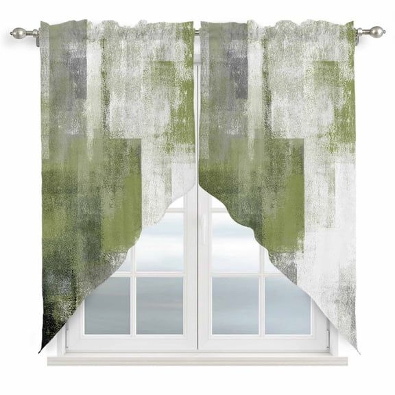 Sage Green Ombre Kitchen Window Curtains, Swag Curtains Valance for Bedroom Living Room Bathroom, Vintage Shabby Abstract Plaid Art Rod Pocket Window Treatment Curtain Block Drapes 2 Panels 36"x63"