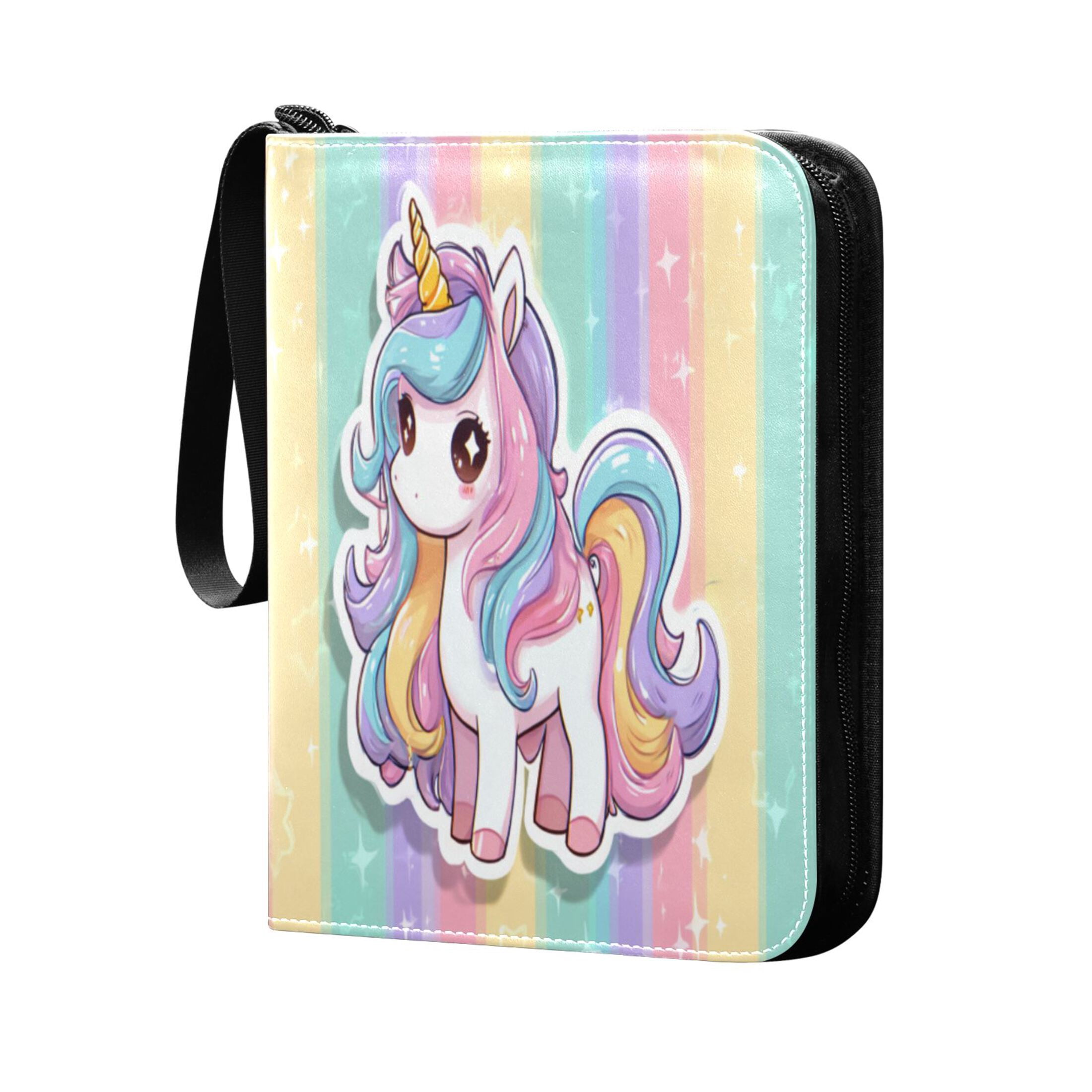 4 Pocket Trading Card Binder, 50 Pages Sleeves Holds 400 Cards, Card Collection Album Holder for Game Cards, Sports Cards, TCG Storage Cute Cartoon Unicorn