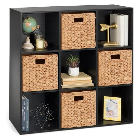 LILEYI 9-Cube Storage Organizer, 11in Shelf Opening, Bookcase, Display Shelf, Customizable w/ 3 Removable Back Panels - Black
