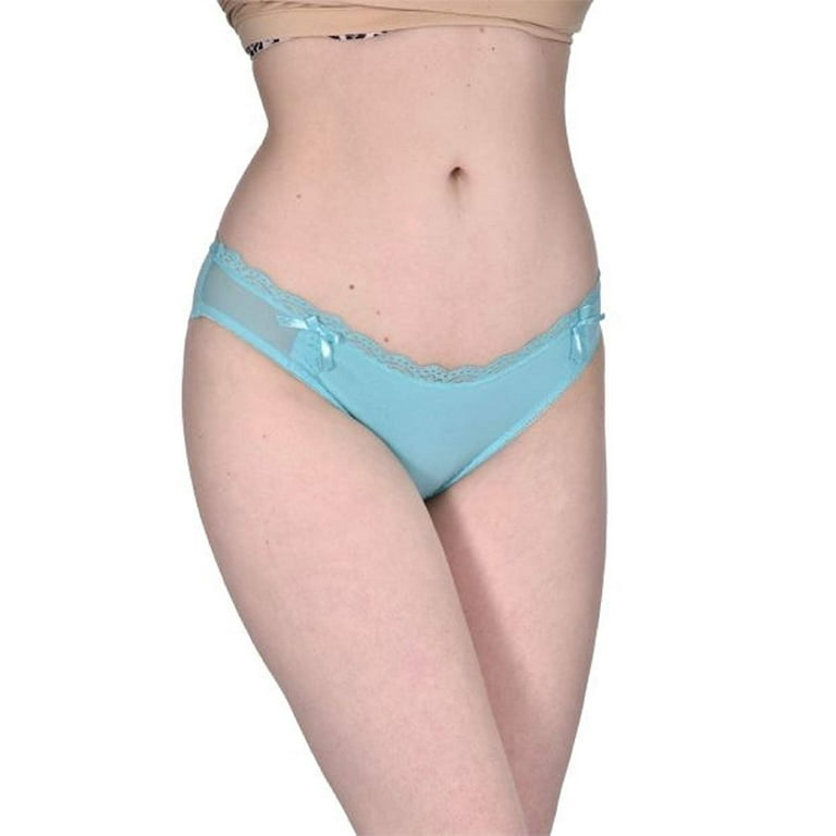 Elle Women's Bikinis Panties - 6-Pack Cotton/Spandex Bikini Lace Waistband  Mesh Sides