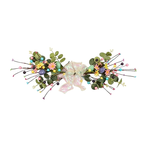 Easter Door Swag with Pastel Eggs & Artificial Greenery – Farmhouse Front Door Wreath, Hanging Wall Decor for Home, Faux Berries & Floral Long Vine Garland, Spring Indoor Outdoor Holiday Decoration