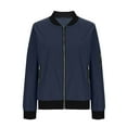 thumbnail image 4 of JURANMO Flight Jackets for Women Solid Color Lightweight Zip Up Bomber Jacket Casual Elastic Ribbed Long Sleeve Fall Outerwear Jackets with Pockets Big Deal Days X-Dark Blue#Solid Color Jackets L, 4 of 7