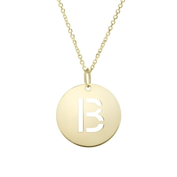 14k Yellow Gold Initial Letter B Round Pendant Necklace, 18"