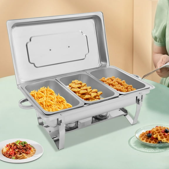 Chafing Dishes for Buffet 3 Compartment Chafing Dish Buffet Set Food Warmers for Parties Buffet Servers and Warmers with Handle & Lid for Restaurant, Buffet, Hotel, Silver