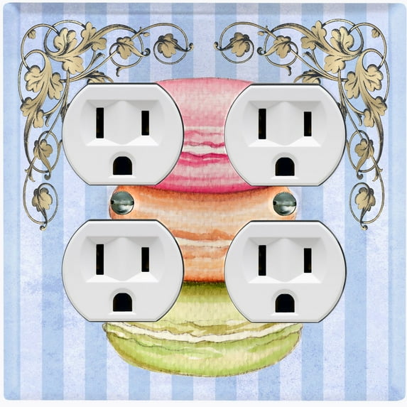 Metal Light Switch Plate Cover Colorful Macaroon Stack Striped Wallpaper Blue CAK052