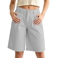 thumbnail image 2 of Bloomae Bermuda Shorts for Women Knee Length High Waisted Button Elastic Waist Summer Dressy Casual Pleated Long Chino Shorts with Pockets, 2 of 8